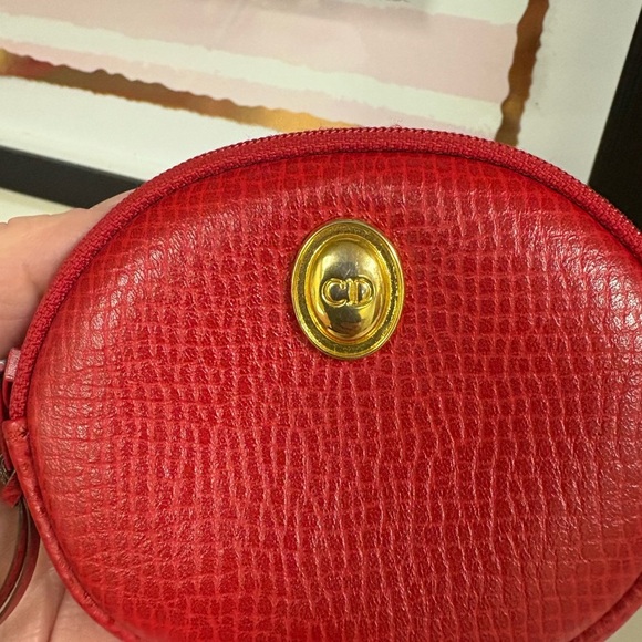 Christian Dior Authentic Red Leather Coin Purse with Key Ring - Picture 2 of 9
